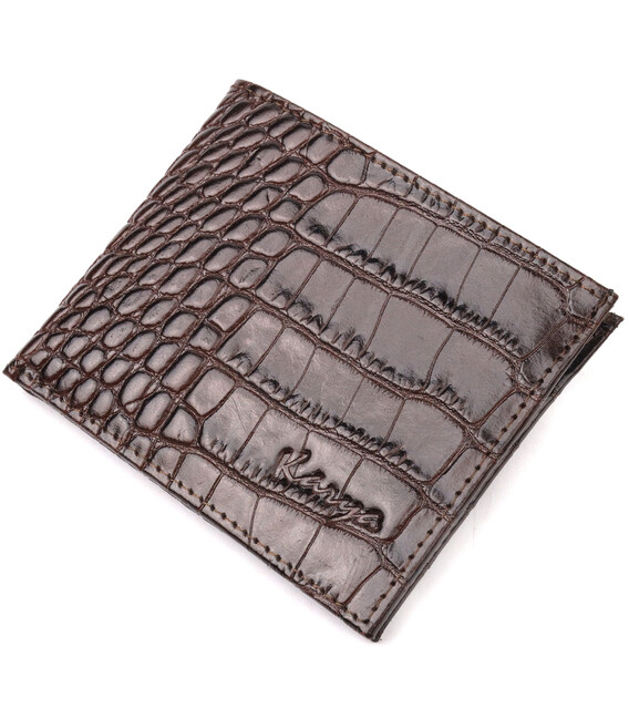 Практичный мужской зажим из фактурной кожи под рептилию KARYA 21050 Коричневый фото, картинка, изображение