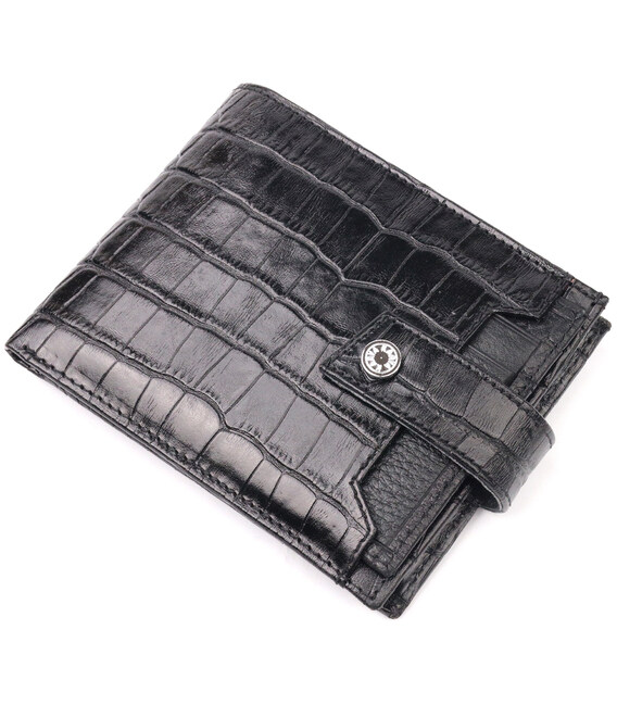 Стильный мужской кошелек из фактурной кожи под рептилию KARYA 21065 Черный фото, картинка, изображение