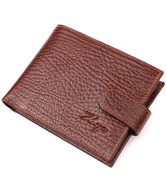 Удобный мужской кошелек с хлястиком из натуральной кожи KARYA 21088 Светло-коричневый фото, картинка, изображение