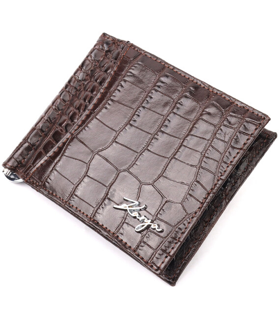 Чудовий чоловічий затиск із натуральної шкіри з тисненням під крокодила KARYA 21119 Коричневий картинка, зображення, фото