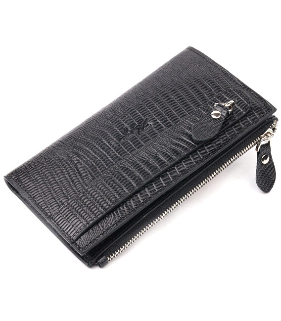 Современный складной бумажник из натуральной фактурной кожи KARYA 21129 Черный фото, картинка, изображение