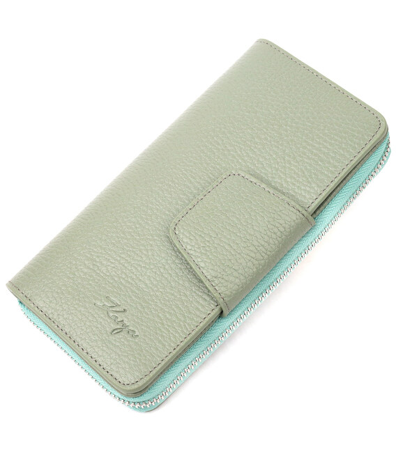 Необычный вертикальный женский кошелек из натуральной кожи KARYA 21156 Серо-голубой фото, картинка, изображение