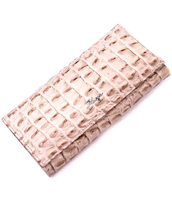 Горизонтальный женский кошелек из натуральной кожи с тиснением под крокодила KARYA 21163 Бежевый фото, картинка, изображение