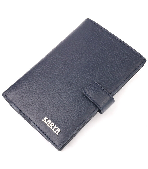 Вертикальне чоловіче портмоне з хлястиком із натуральної шкіри KARYA 21190 Синій картинка, зображення, фото