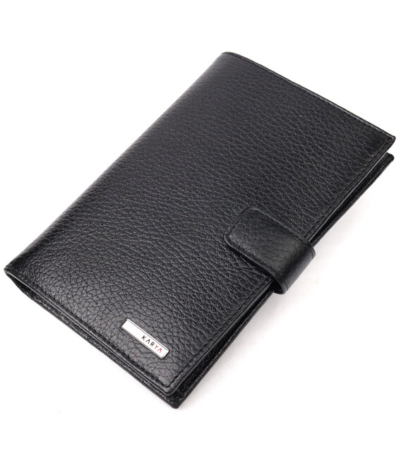Вертикальное мужское портмоне с хлястиком из натуральной кожи KARYA 21195 Черный фото, картинка, изображение