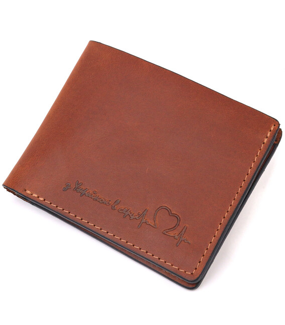 Мужской кожаный кошелек в два сложения Сердце GRANDE PELLE 16736 Светло-коричневый фото, картинка, изображение