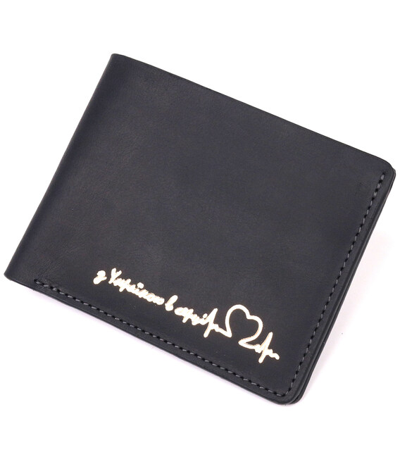 Практичный кожаный кошелек в два сложения Сердце GRANDE PELLE 16753 Черный фото, картинка, изображение