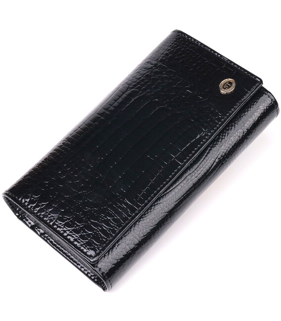 Лаковый женский кошелек с визитницей ST Leather 19403 Черный фото, картинка, изображение