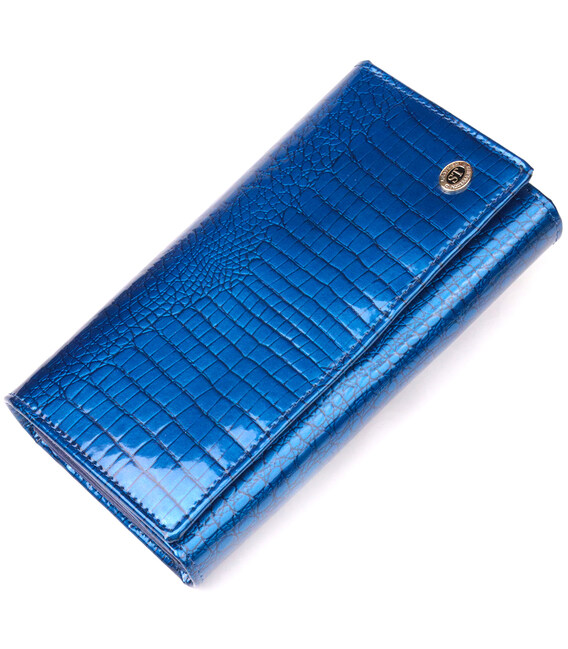 Стильний жіночий гаманець із лакованої шкіри з візитницею ST Leather 19404 Синій картинка, зображення, фото