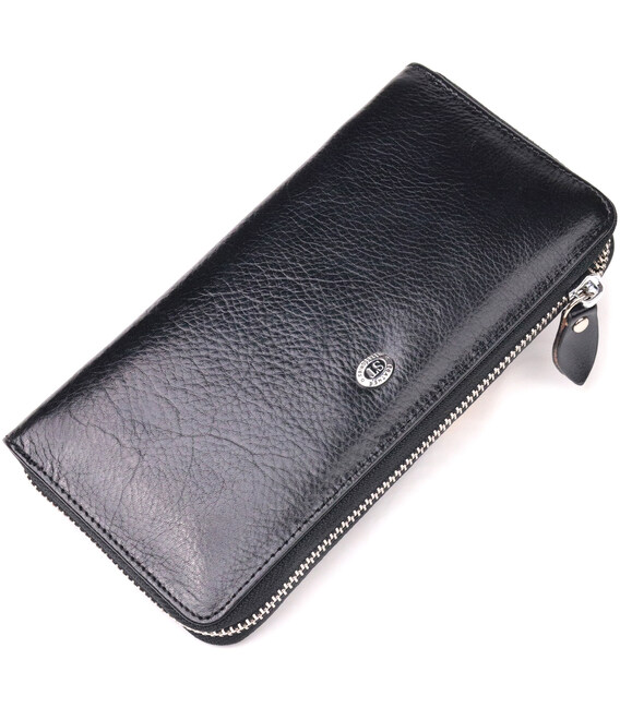 Кошелек мужской из натуральной гладкой кожи на молнии ST Leather 19410 Черный фото, картинка, изображение