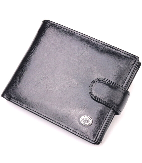 Классический мужской бумажник среднего размера из натуральной кожи ST Leather 19412 Черный фото, картинка, изображение