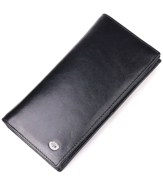 Надежный мужской бумажник из натуральной гладкой кожи в два сложения ST Leather 19414 Черный фото, картинка, изображение