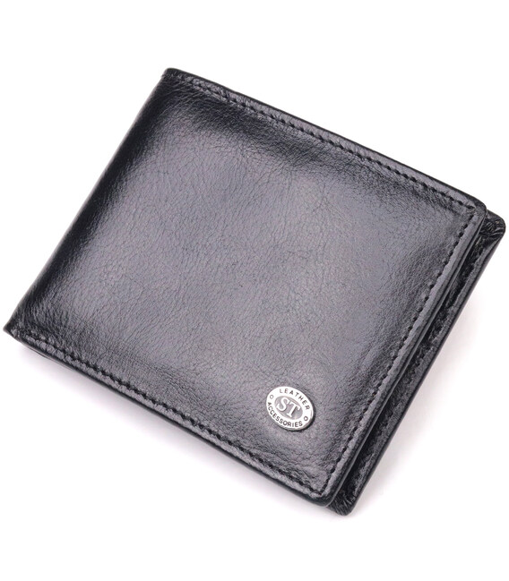 Компактний затиск для грошей із натуральної гладкої шкіри ST Leather 19416 Чорний картинка, зображення, фото