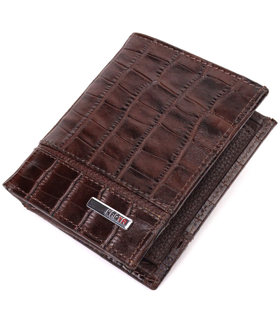 Стильное портмоне для мужчин из натуральной кожи с тиснением под крокодила KARYA 21324 Коричневый фото, картинка, изображение
