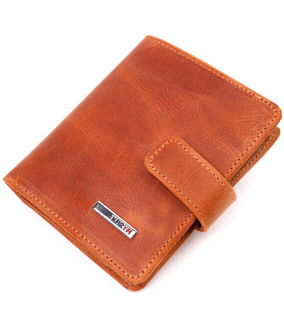 Мужской бумажник из добротной винтажной кожи KARYA 21327 Рыжий фото, картинка, изображение