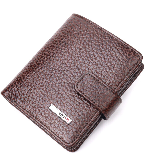 Стильный мужской кошелек из натуральной крупнозернистой кожи KARYA 21373 Коричневый фото, картинка, изображение