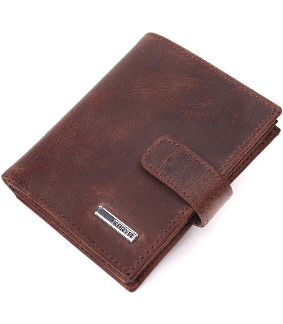 Небольшой мужской кошелек в винтажной коже KARYA 21387 Коричневый фото, картинка, изображение
