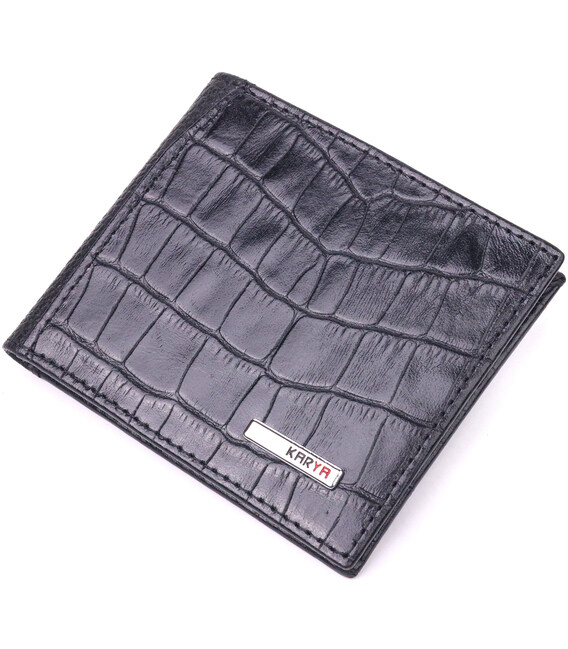 Мужской зажим с монетницей из натуральной кожи с тиснением под крокодила KARYA 21406 Черный фото, картинка, изображение