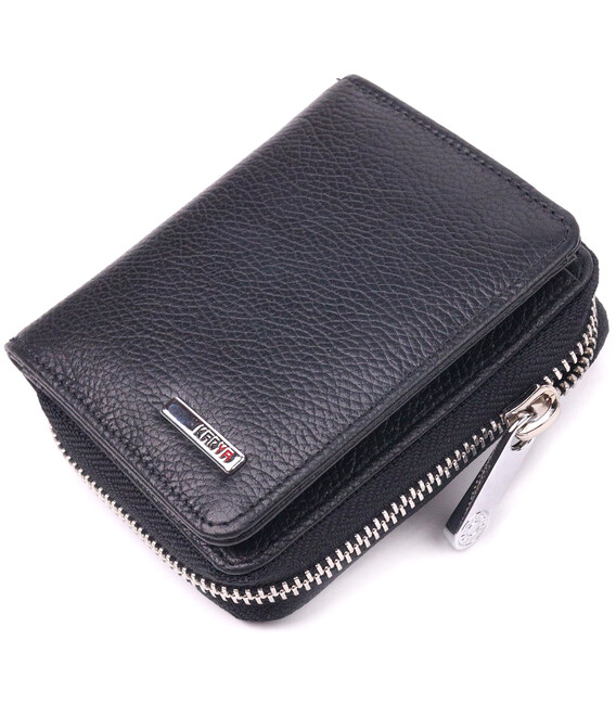 Стильный женский кошелек с монетницей на молнии из натуральной кожи KARYA 21408 Черный фото, картинка, изображение