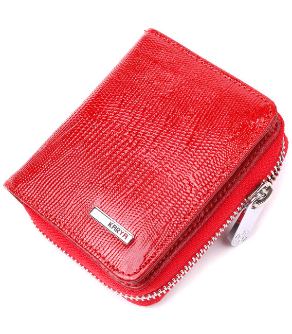 Лакований жіночий гаманець із монетницею на блискавці з натуральної фактурної шкіри KARYA 21410 Червоний картинка, зображення, ф