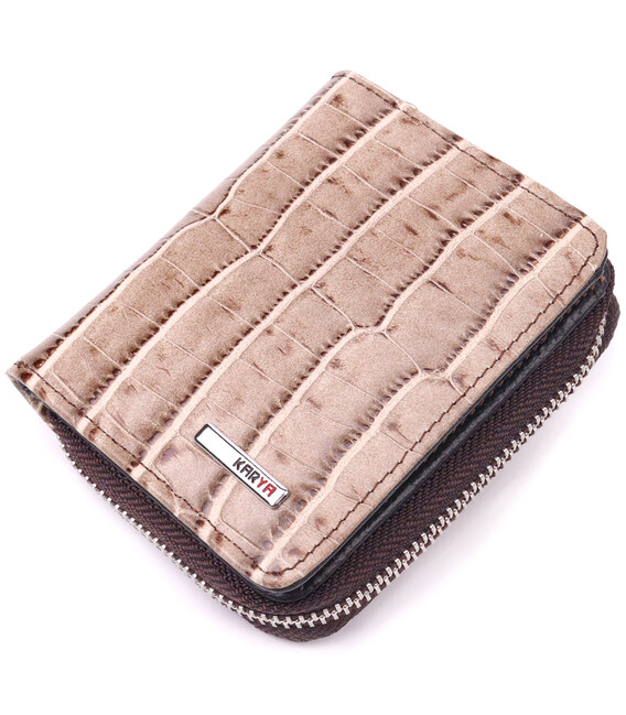 Фактурный женский кошелек с монетницей из натуральной кожи с тиснением под крокодила KARYA 21413 Бежевый фото, картинка, изображ
