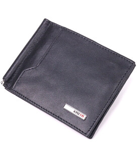 Стильный мужской зажим из натуральной гладкой кожи KARYA 21414 Черный фото, картинка, изображение