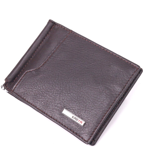 Надежный мужской зажим из натуральной кожи KARYA 21417 Коричневый фото, картинка, изображение