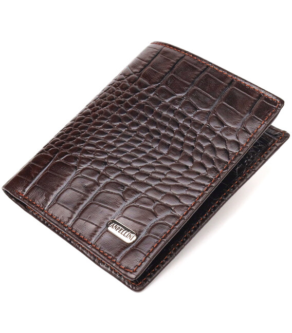 Компактное мужское портмоне из натуральной фактурной кожи CANPELLINI 21496 Коричневое фото, картинка, изображение