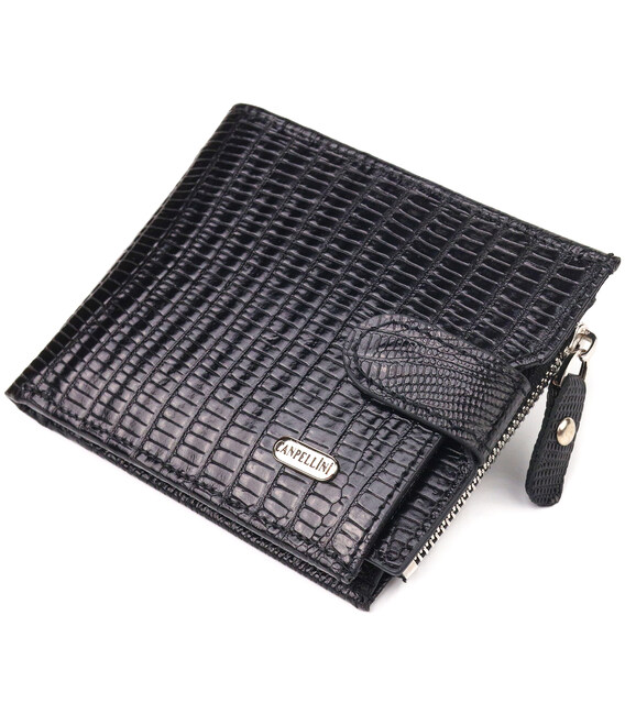 Отличный мужской горизонтальный кошелек из натуральной фактурной кожи CANPELLINI 21506 Черный фото, картинка, изображение