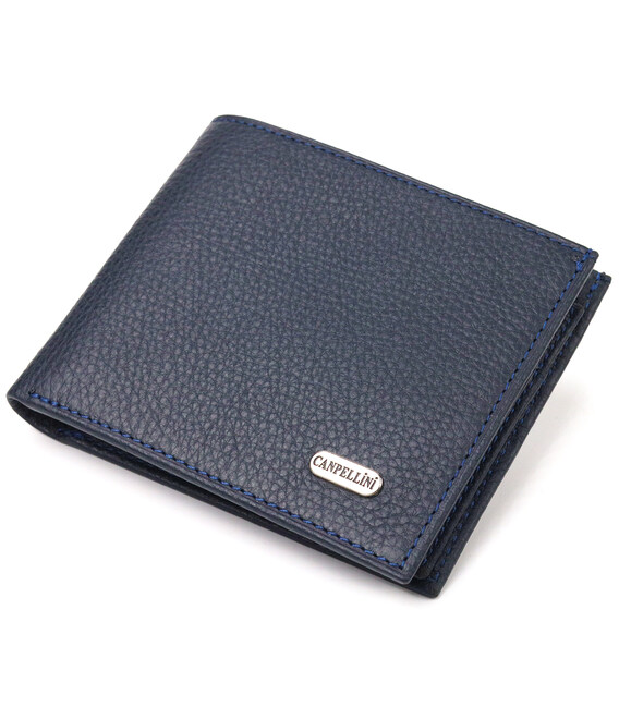 Вместительный кошелек для мужчин в два сложения из натуральной кожи флотар CANPELLINI 21581 Синий фото, картинка, изображение