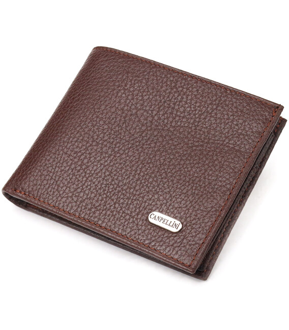 Практичный кошелек для мужчин в два сложения из натуральной кожи флотар CANPELLINI 21586 Коричневый фото, картинка, изображение