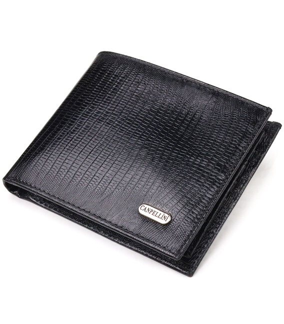 Елегантний гаманець для чоловіків у два складення з натуральної фактурної шкіри CANPELLINI 21587 Чорний картинка, зображення, фо