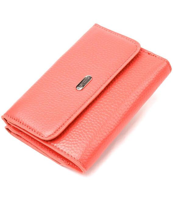 Стильный молодежный кошелек из натуральной кожи флотар CANPELLINI 21595 Коралловый фото, картинка, изображение