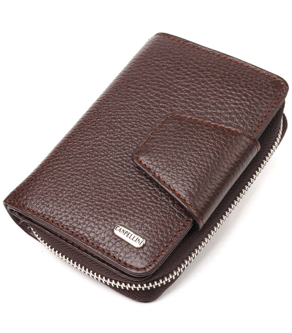 Красивое вертикальное портмоне для женщин с монетницей на молнии из натуральной кожи флотар CANPELLINI 21600 Коричневое фото, ка