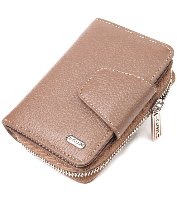 Надежное вертикальное портмоне для женщин с монетницей на молнии из натуральной кожи флотар CANPELLINI 21606 Бежевое фото, карти
