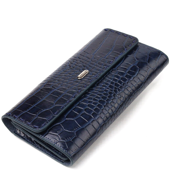 Великий жіночий гаманець із натуральної шкіри з тисненням під крокодила CANPELLINI 21661 Синій картинка, зображення, фото