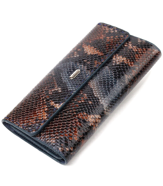 Красивий місткий гаманець жіночий з натуральної шкіри з тисненням під змію CANPELLINI 21663 Різнокольоровий картинка, зображення
