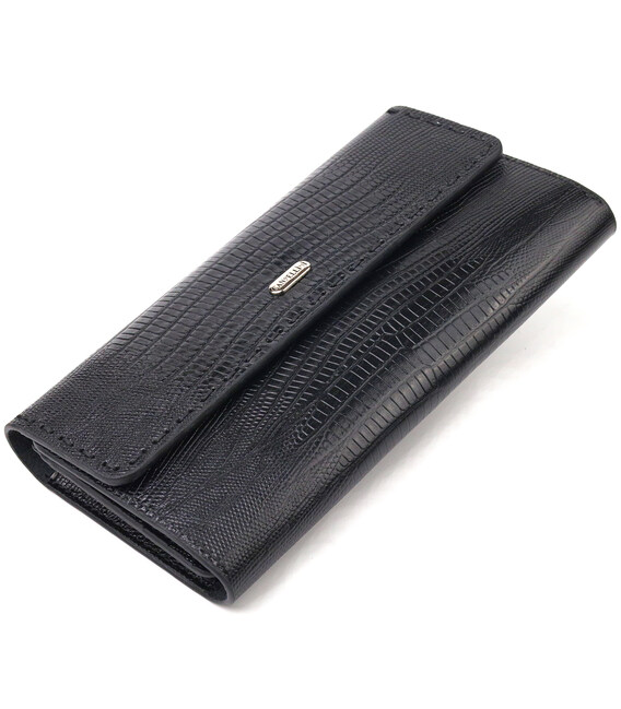 Фактурный вместительный женский кошелек из натуральной кожи CANPELLINI 21664 Черный фото, картинка, изображение