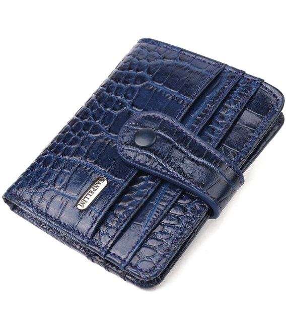 Интересный кошелек из натуральной кожи с тиснением под крокодила CANPELLINI 21687 Синий фото, картинка, изображение
