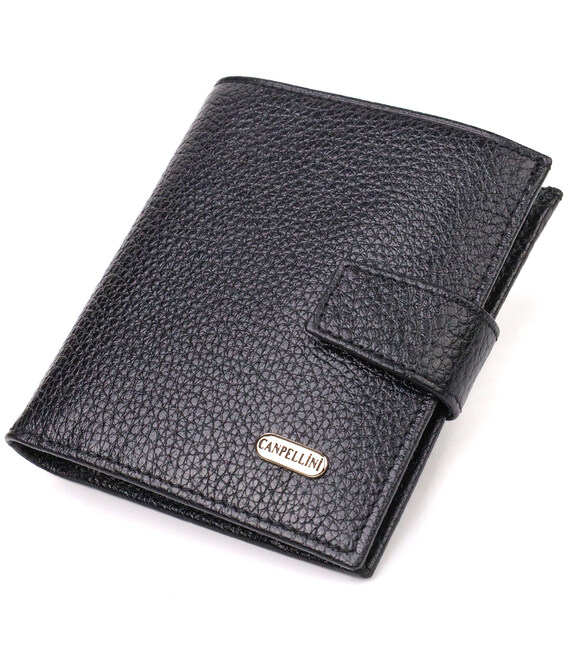 Красивый мужской бумажник из натуральной зернистой кожи CANPELLINI 21730 Черный фото, картинка, изображение