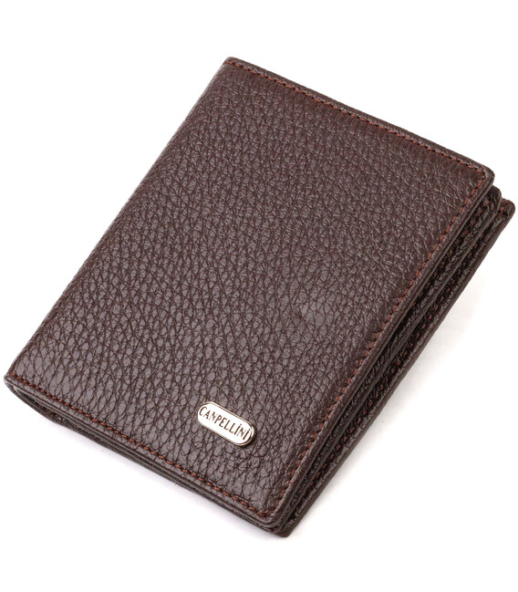 Компактне портмоне для чоловіків з натуральної зернистої шкіри CANPELLINI 21740 Коричневе картинка, зображення, фото