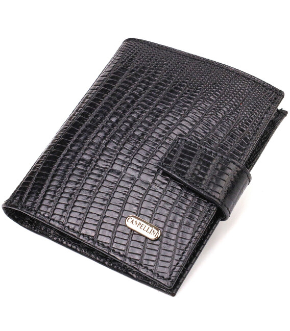 Фактурний чоловічий гаманець з натуральної шкіри з тисненням під крокодила CANPELLINI 21745 Чорний картинка, зображення, фото