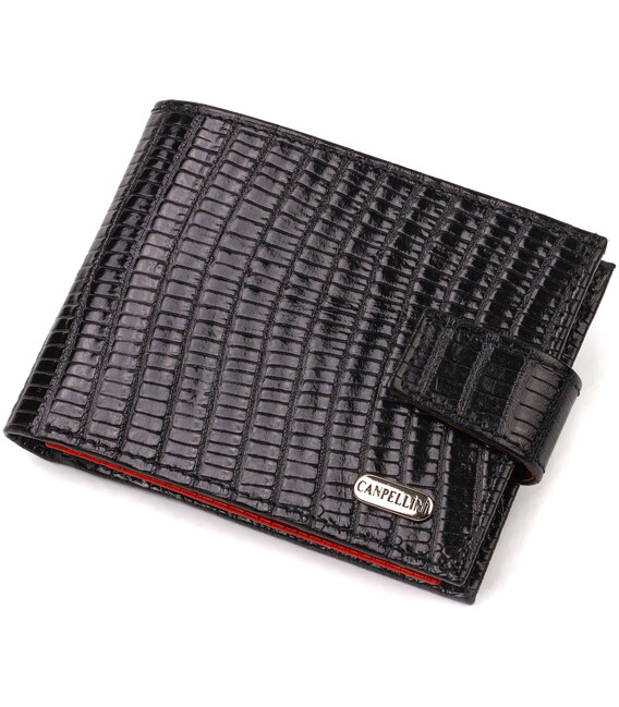 Лакированное компактное портмоне для мужчин из натуральной фактурной кожи CANPELLINI 21751 Черное фото, картинка, изображение