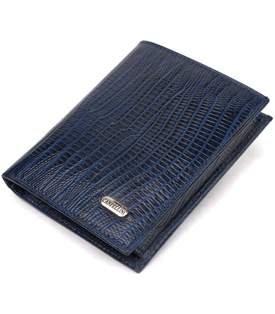 Мужской кошелек вертикального формата из натуральной кожи с тиснением CANPELLINI 21752 Синий фото, картинка, изображение