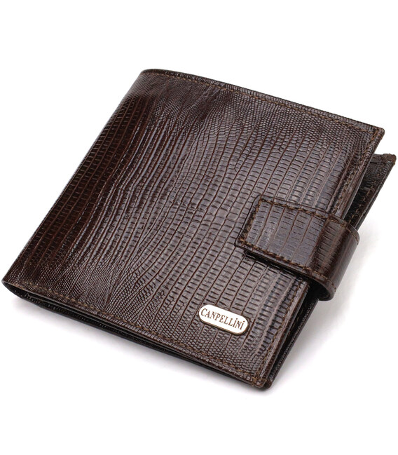 Мужской современный кошелек горизонтального формата из натуральной кожи с тиснением CANPELLINI 21757 Коричневый фото, картинка, 