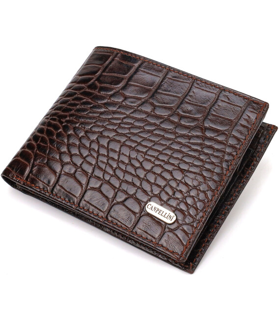 Мужской бумажник без застежки из натуральной кожи с тиснением под крокодила CANPELLINI 21763 Коричневий фото, картинка, изображе