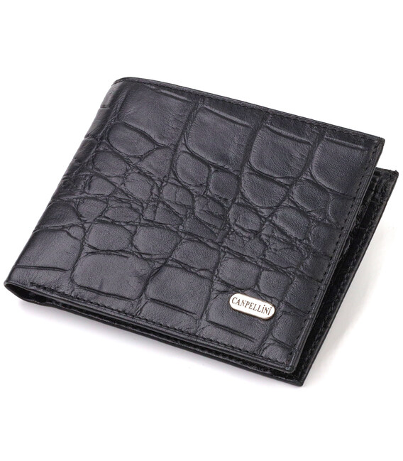 Мужской бумажник без застежки горизонтального формата из натуральной кожи с тиснением под крокодила CANPELLINI 21766 Черный фото