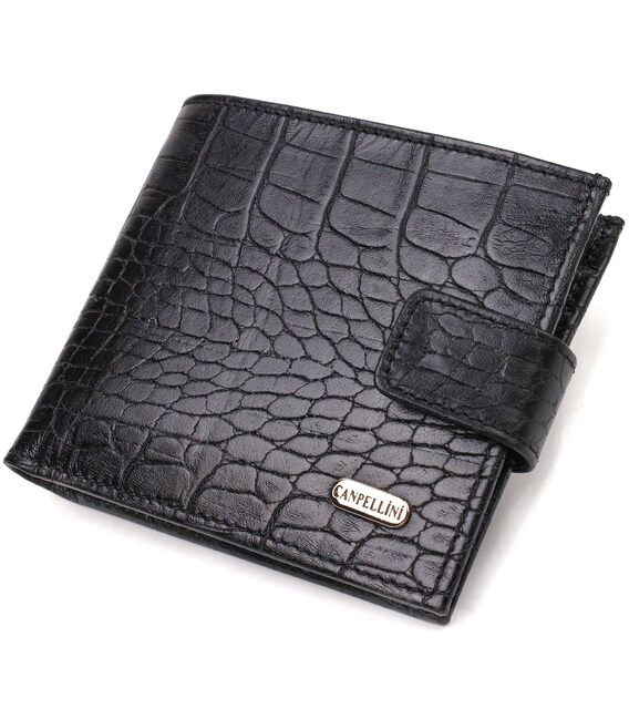 Мужской оригинальный бумажник горизонтального формата из натуральной кожи с тиснением под крокодила CANPELLINI 21768 Черный фото