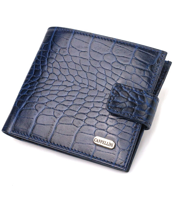 Гаманець для чоловіків горизонтального формату з натуральної шкіри з тисненням під крокодила CANPELLINI 21769 Синій картинка, зо