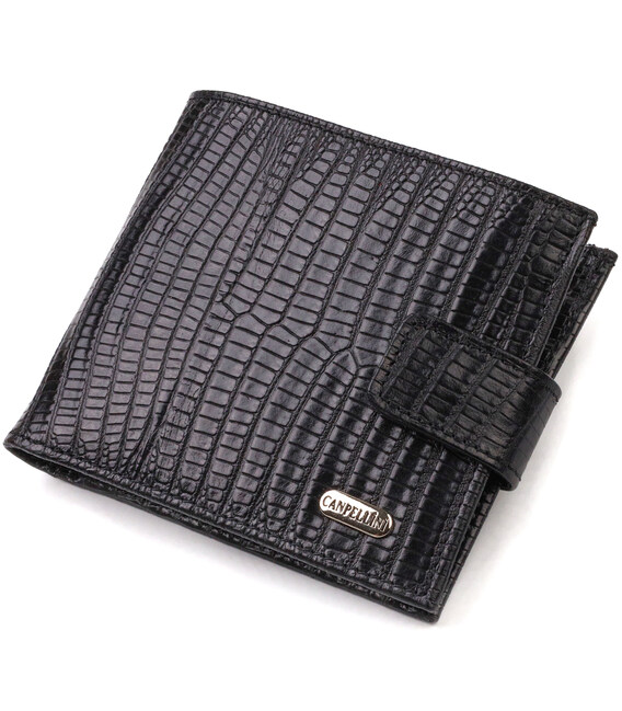 Оригинальный фактурный бумажник горизонтального формата из натуральной кожи с тиснением CANPELLINI 21771 Черный фото, картинка, 